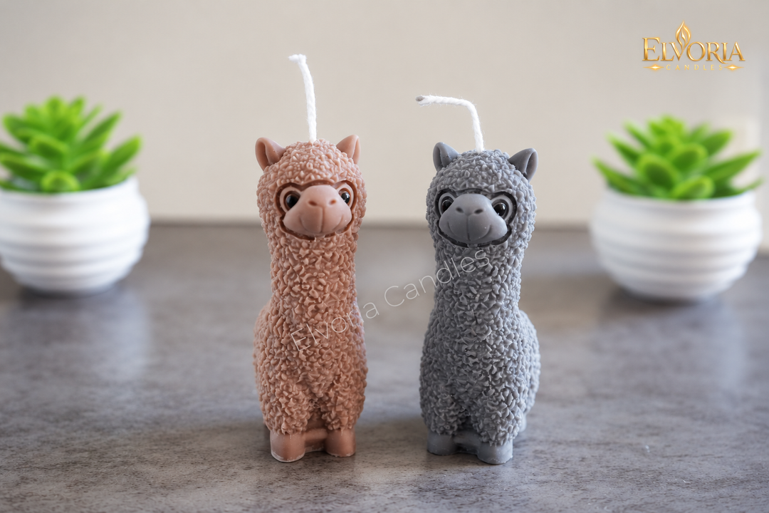 Decoratie kaarsenset alpaca bruin & grijs | 2 stuks | Handgemaakt