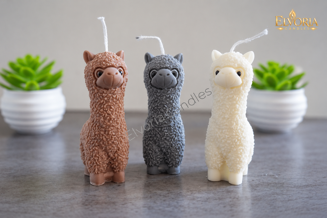 Decoratie kaarsen set alpaca familie | Bruin, grijs & wit | 3 stuks | Handgemaakt