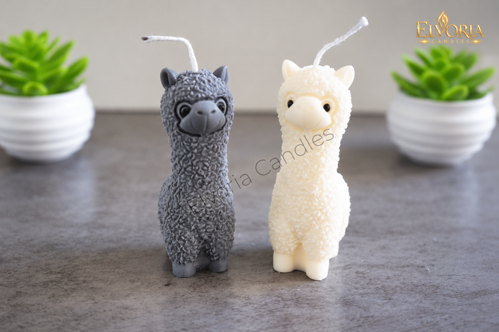 Decorative candle set alpaca white & gray | 2 pieces | Handmade |