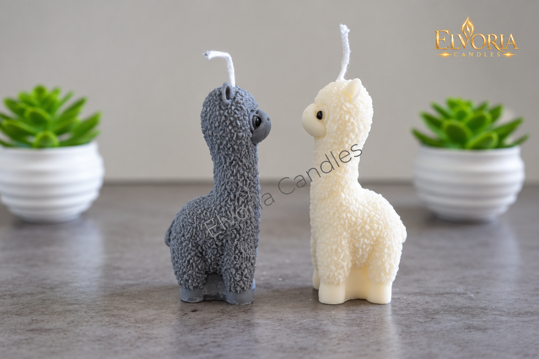 Decorative candle set alpaca white & gray | 2 pieces | Handmade |