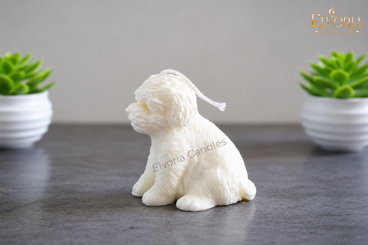 Decorative candle T' dog white | Handmade