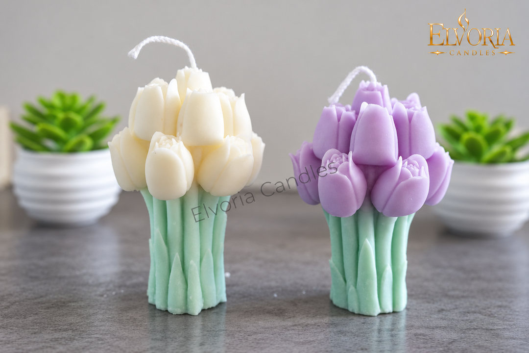 Decoratie kaarsenset tulpen wit & paars | Handgemaakt
